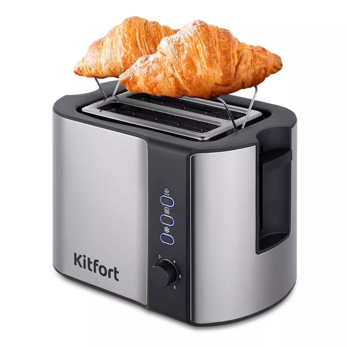 Тостер Kitfort КТ-6249, 800 Вт, 6 режимов прожарки, 2 тоста, чёрно-серебристый