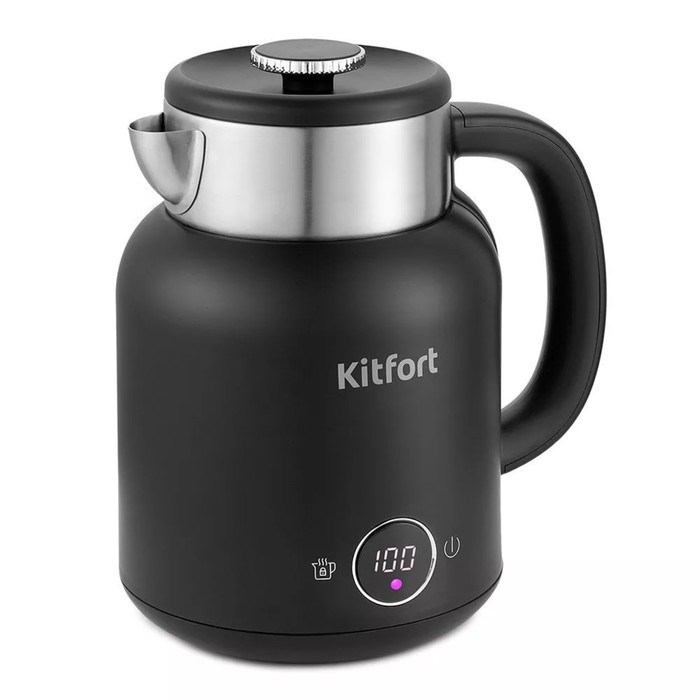 Чайник электрический Kitfort KT-6196-1, металл, 1.5 л, 2200 Вт, чёрный