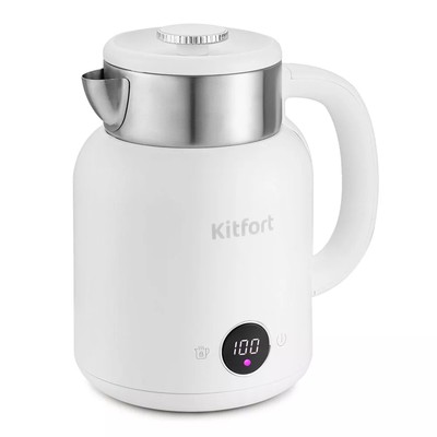 Чайник электрический Kitfort KT-6196-2, металл, 1.5 л, 2200 Вт, белый