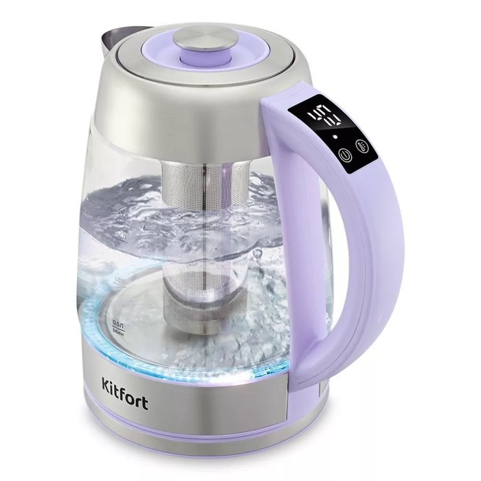 Чайник электрический Kitfort KT-6624, стекло, 1.7 л, 2200 Вт, фиолетовый - Фото 1