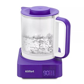 Чайник электрический Kitfort КТ-6191, стекло, 1.3 л, 800 Вт, бело-фиолетовый