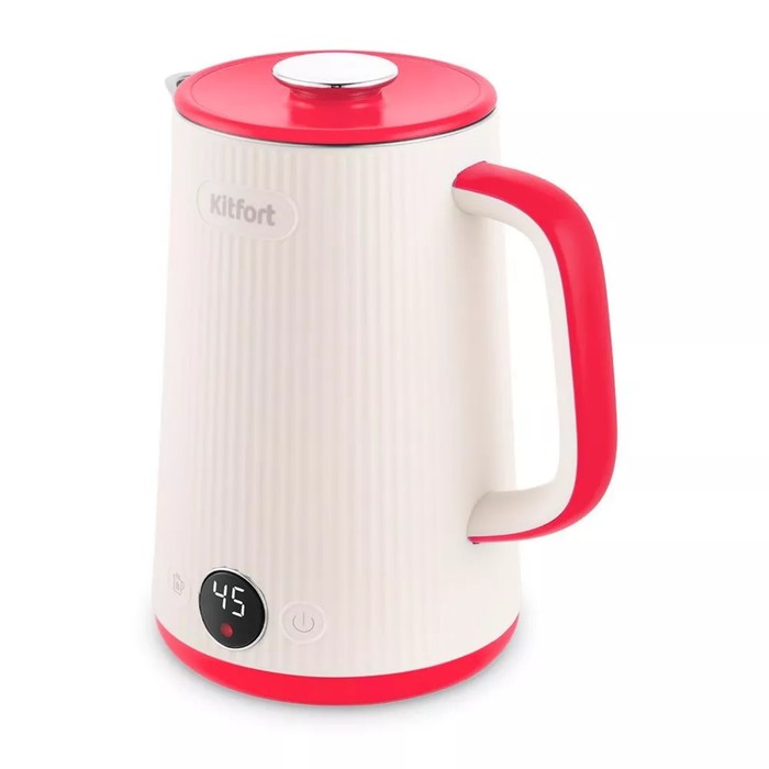 Чайник электрический Kitfort КТ-6197-1, пластик, колба металл, 1.5 л, 1500 Вт, бело-красный - Фото 1