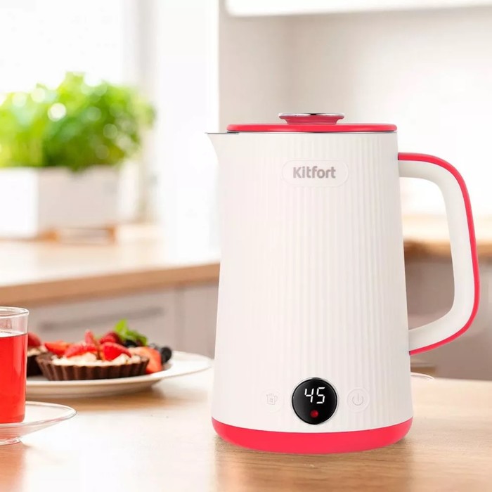 Чайник электрический Kitfort КТ-6197-1, пластик, колба металл, 1.5 л, 1500 Вт, бело-красный