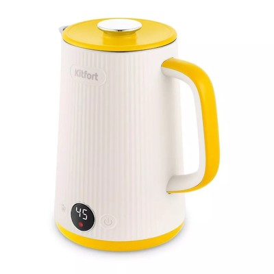 Чайник электрический Kitfort КТ-6197-3, пластик, колба металл, 1.5 л, 1500 Вт, бело-желтый