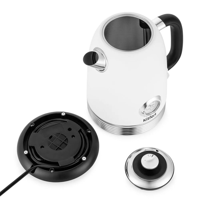 Чайник электрический Kitfort КТ-6603, металл, 1.7 л, 2200 Вт, чёрно-белый