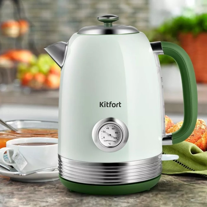 Чайник электрический Kitfort КТ-6604, металл, 1.7 л, 2200 Вт, зелёный