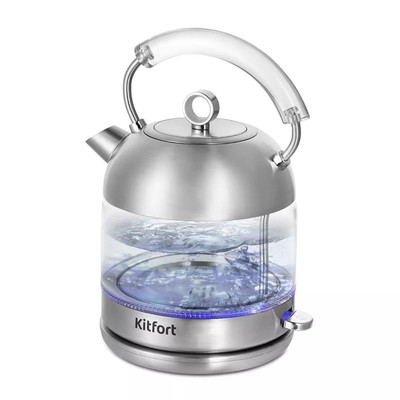 Чайник электрический Kitfort КТ-6630, стекло, 1.7 л, 2200 Вт, серебристый