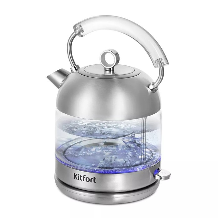 Чайник электрический Kitfort КТ-6630, стекло, 1.7 л, 2200 Вт, серебристый - Фото 1