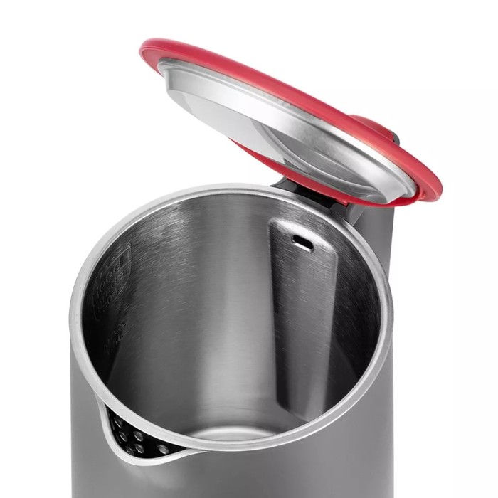 Чайник электрический Kitfort КТ-6662-2, пластик, колба металл, 1.5 л, 2200 Вт, серо-красный