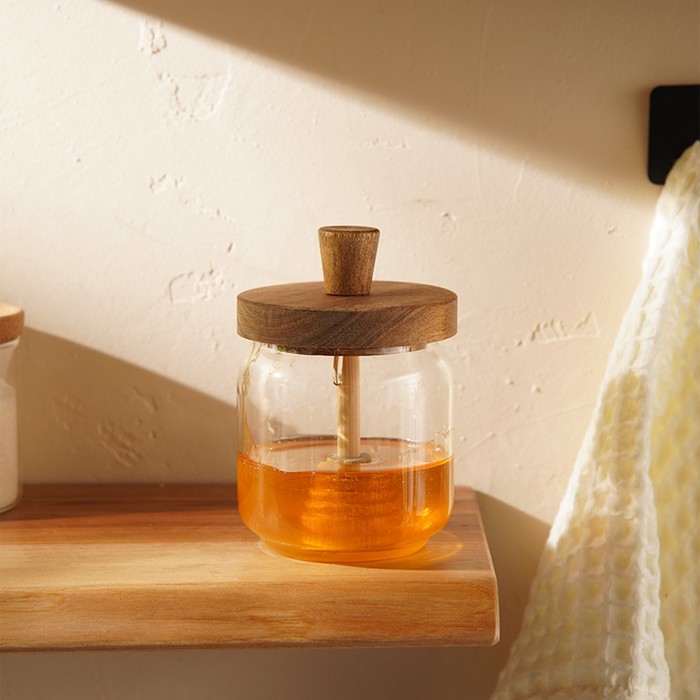 Баночка для мёда SL Home «Южная акация», 450 мл, 9×13.5 см, с крышкой и ложкой, стекло, прозрачная - Фото 1