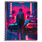 Тетрадь 48 листов в клетку на гребне "Кибер город", обложка мелованный картон, УФ-лак, МИКС - фото 24554217