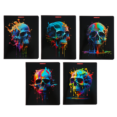 Тетрадь 48 листов в клетку «Яркие черепа», обложка мелованный картон, УФ-лак, МИКС