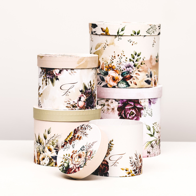 Набор шляпных коробок 5 в 1 «Пёстрые цветы», 22×19.5, 14×13 см