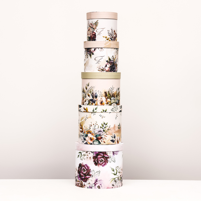 Набор шляпных коробок 5 в 1 "Пёстрые цветы" , 22 х 19,5 , 14 х 13 см - фото 1920025254
