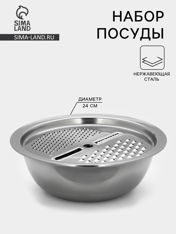 Набор посуды «Помощник», d=28 см (миска), h=9.4 см (тёрка), нержавеющая сталь - Фото 1