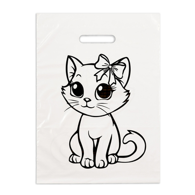 Пакет полиэтиленовый "Котик с бантиком" бело-черный 30х40 см 50 мкм