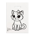Пакет полиэтиленовый "Котик с бантиком" бело-черный 30х40 см 50 мкм - Фото 2