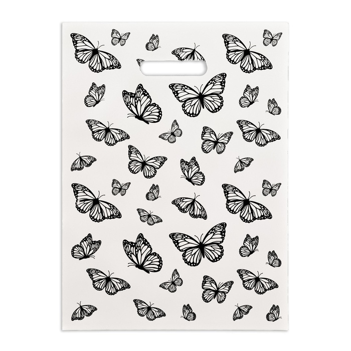Пакет полиэтиленовый "Бабочки" бело-черный 30х40 см 50 мкм - Фото 1