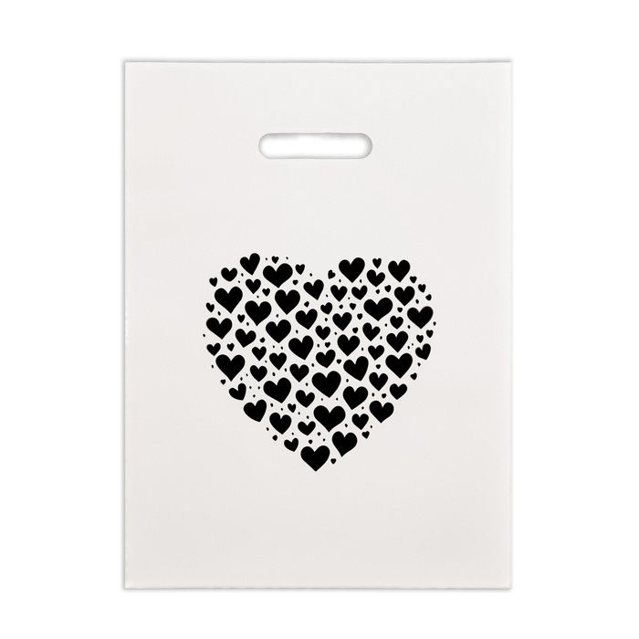 Пакет полиэтиленовый "Сердце" бело-черный 30х40 см 50 мкм - Фото 1