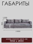 Диван прямой раскладной «Рич 2», механизм пантограф, независимый пружинный блок, спальное место 1550×2650 мм, велюр, цвет симпл 16 - Фото 2