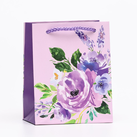 Пакет подарочный "Фиолетовый букет", 11,5 х 14,5 х 6,5 см