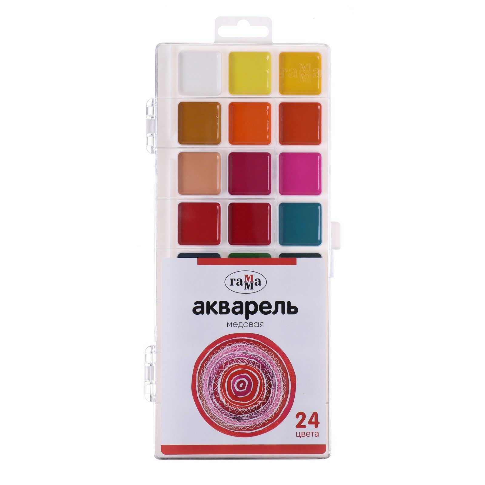 Акварель 24 цвета Гамма "Орнамент", медовая, без кисти, пластиковая ...
