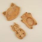 Набор детской деревянной посуды Sima-Land Home Animals, 3 предмета: медведь 20×15 см, кошка 21×11 см, лиса 22×16,5 см, подарочная коробка - фото 25419156