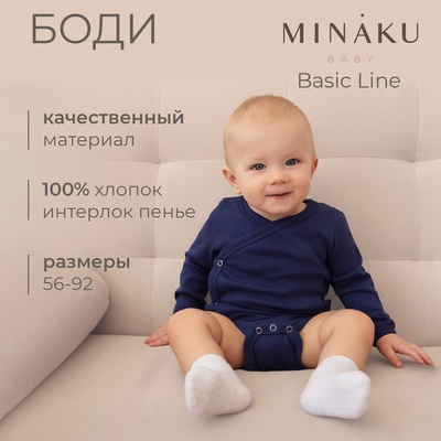 Боди детское MINAKU, рост 56-62 см, тёмно-синее