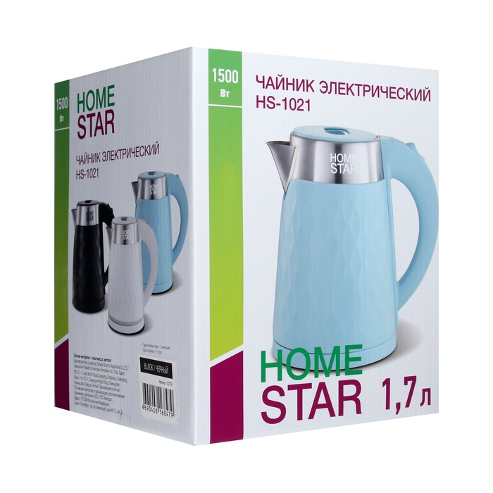 Чайник электрический Homestar HS-1021, пластик, колба металл, 1.7 л, 1500 Вт, чёрный