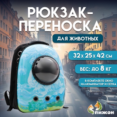 Рюкзак для переноски кошек и собак "Поля", с окном, 32 х 25 х 42 см