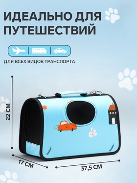 Сумка - переноска для животных "Путешественник", голубая, размер S, 37,5 х 17 х 22 см