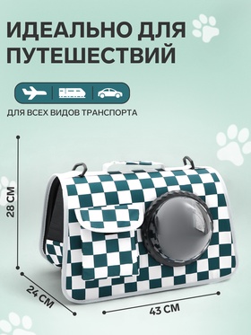 Сумка-переноска с органайзером и иллюминатором, 43×24×28 см, белая/зелёная