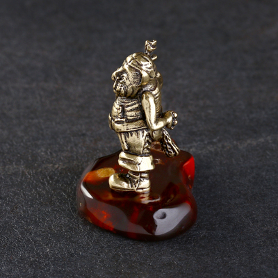 Сувенир "Кот Пират", латунь, янтарь