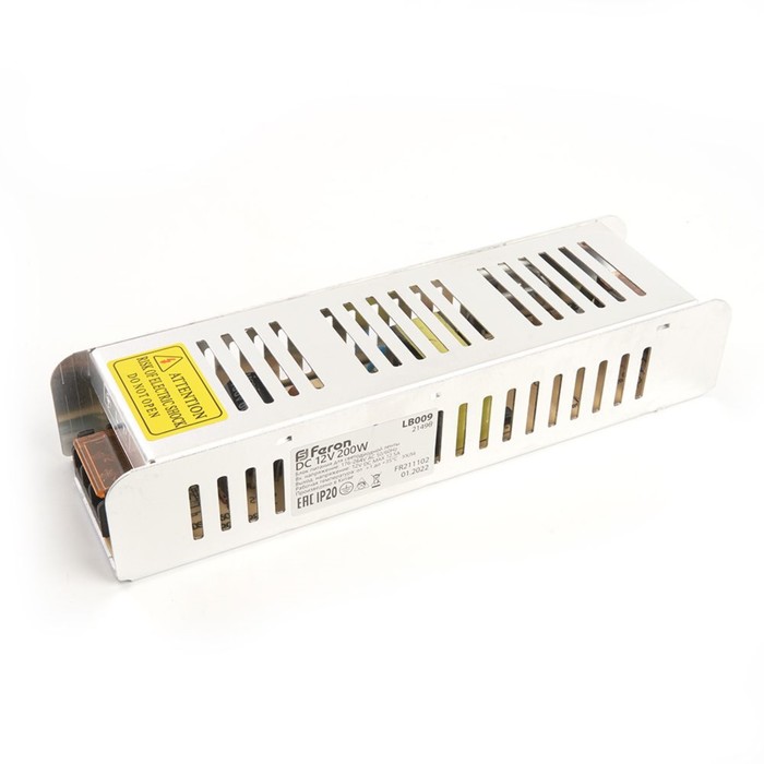 Трансформатор электронный для светодиодной ленты 12 Вт, Feron, LB009, 16.5А, 200 Вт - Фото 1