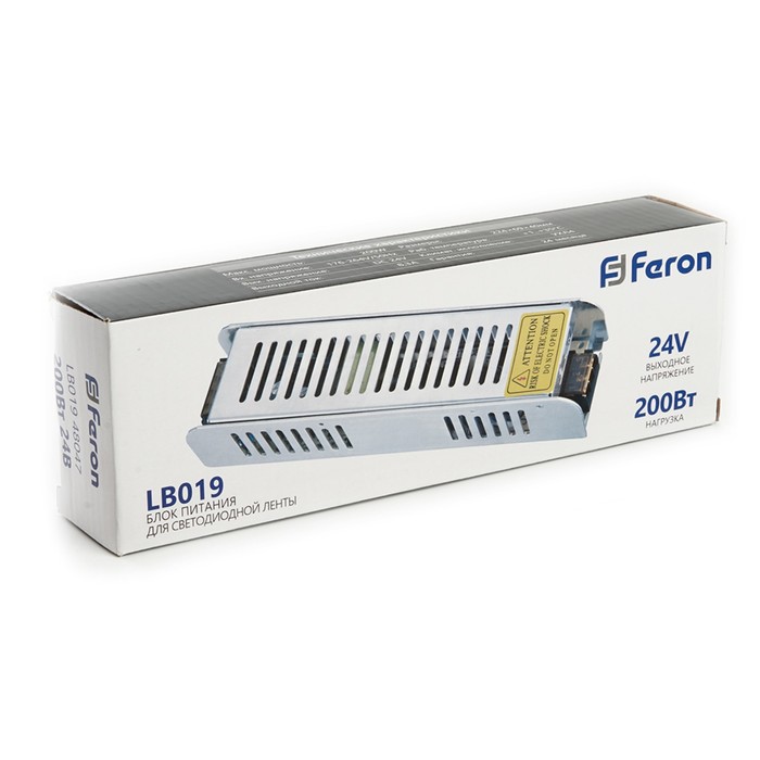 Трансформатор электронный для светодиодной ленты 24 Вт, Feron, LB019, 8.3A, 200 Вт - фото 1905260252
