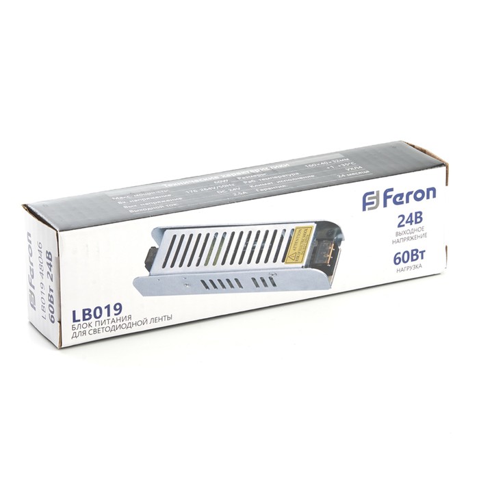 Трансформатор электронный для светодиодной ленты 24 Вт, Feron, LB019, 2.5A, 60 Вт - фото 1903799757