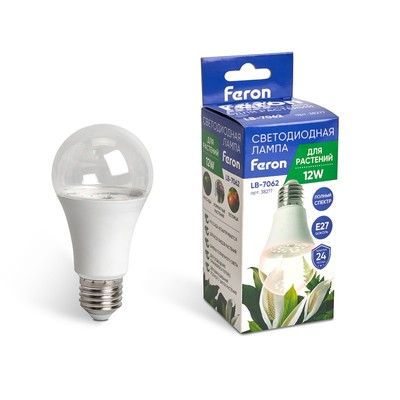Лампа для растений Feron, E27, 12 Вт, 175-265 В, полный спектр
