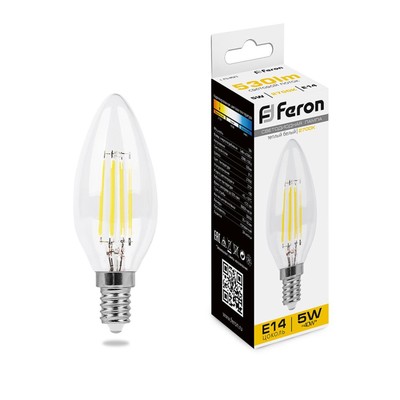 Лампа светодиодная Feron, E14, 5 Вт, 230 В, белый теплый свет