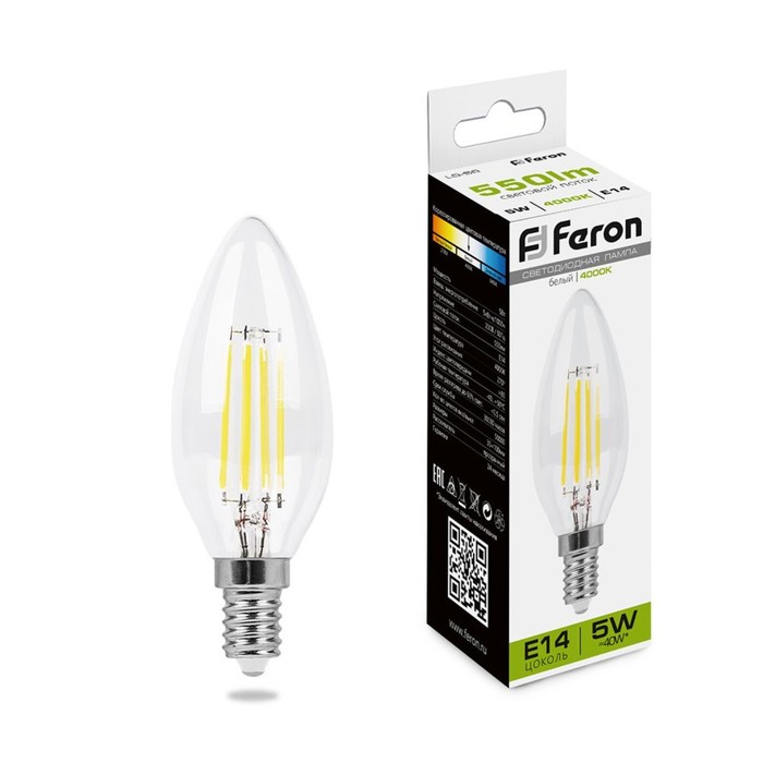 Лампа светодиодная Feron, E14, 5 Вт, 230 В, белый свет