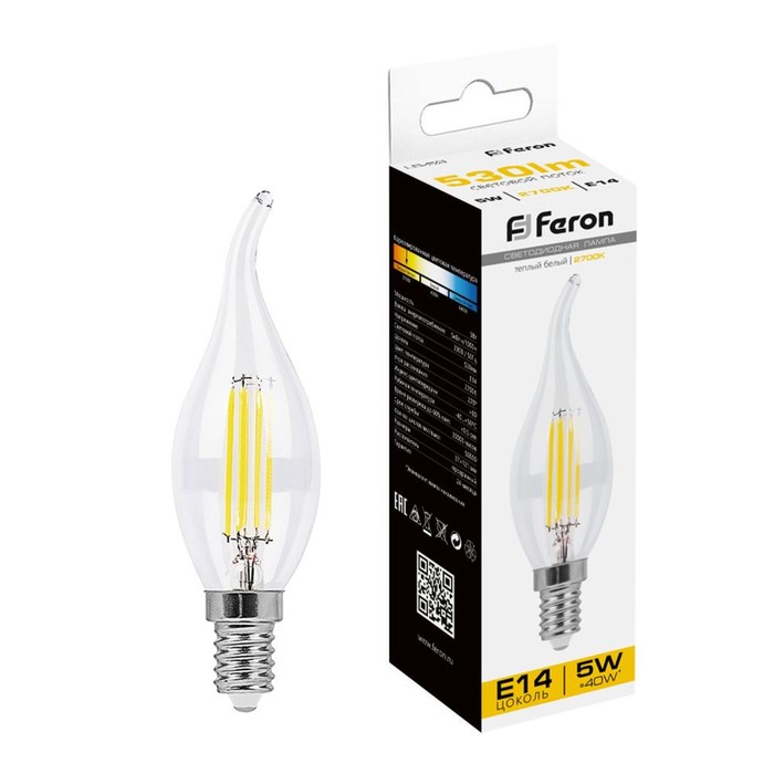 Лампа светодиодная Feron, E14, 5 Вт, 230 В, белый теплый свет - Фото 1