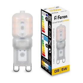 Лампа светодиодная Feron, G9, 5 Вт, 230 В, белый теплый свет