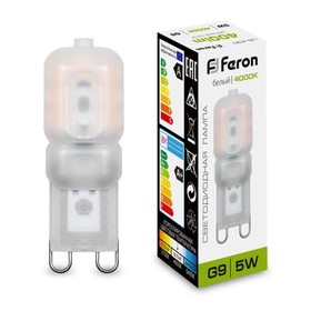 Лампа светодиодная Feron, G9, 5 Вт, 230 В, белый свет