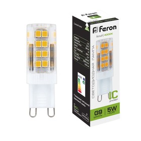 Лампа светодиодная Feron, G9, 5 Вт, 175-265 В, белый свет