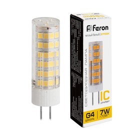 Лампа светодиодная Feron, G4, 7 Вт, 175-265 В, белый теплый свет