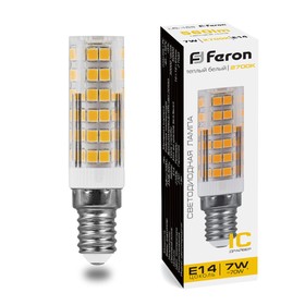 Лампа светодиодная Feron, E14, 7 Вт, 175-265 В, белый теплый свет