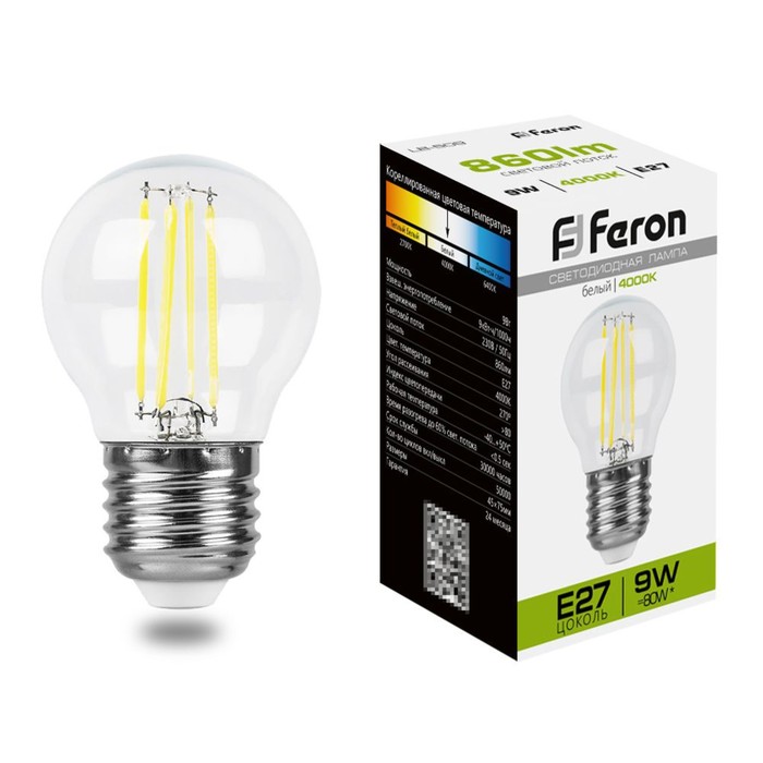 Лампа светодиодная Feron, E27, 9 Вт, 230 В, белый свет