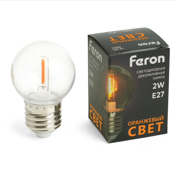 Лампа светодиодная Feron, E27, 2 Вт, 230 В, оранжевый свет - Фото 1