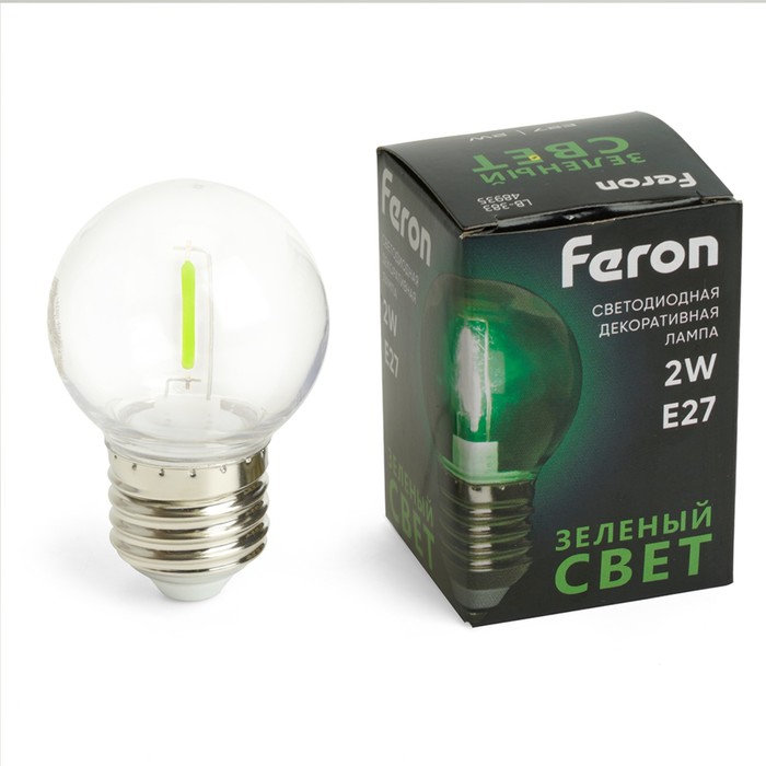 Лампа светодиодная Feron, E27, 2 Вт, 230 В, зеленый свет