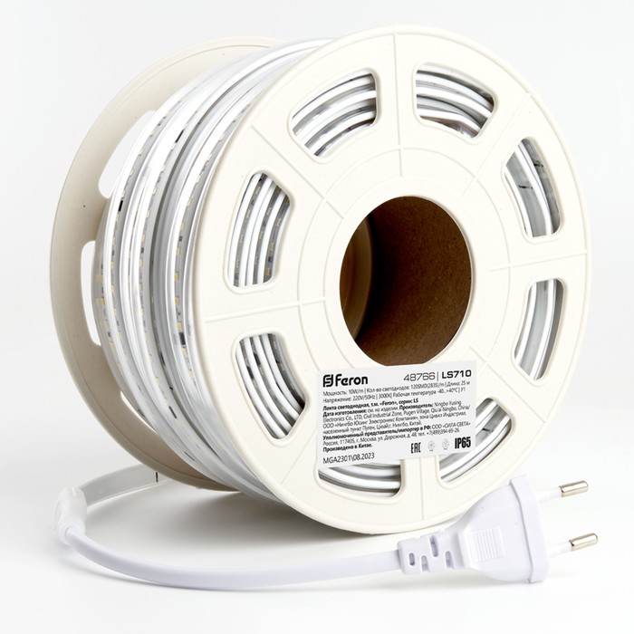 Светодиодная лента Feron 25 м, IP65, SMD2835, 120 LED/м, 10 Вт/м, 220 В, свечение тёплое белое