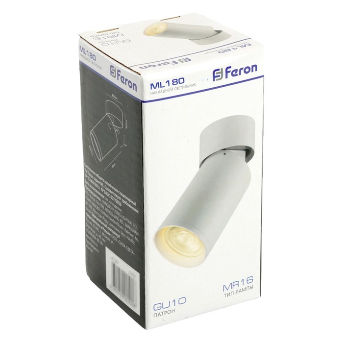 Светильник потолочный Feron ML180, IP20, GU10, 35 Вт, 60х60х120 мм, цвет белый - фото 1886099070